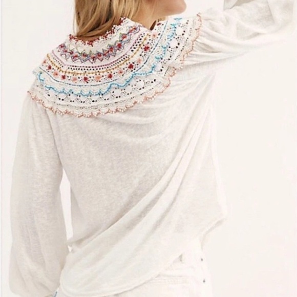 Free People Siesta Fiesta Top Long Sleeve Crochet Size Small - Picture 9 of 10